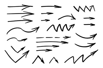 Hand drawn pointing arrows set