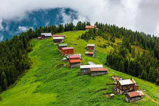 POKUT PLATEAU view with Kackar Mountains. This plateau located in Camlihemsin district of Rize province. Kackar Mountains region. Rize, Turkey.