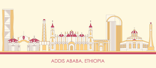 Naklejka premium Cartoon Skyline panorama of city of Addis Ababa, Ethiopia - vector illustration