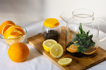 All for making delicious citrus tea empty glass teapot lemon orange