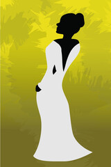 Obraz na płótnie Canvas A woman in a stylish white dress strikes a high fashion pose.
