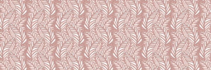 Fototapeta na wymiar Gender neutral foliage leaf seamless raster border. Simple whimsical 2 tone pattern. Kids nursery wallpaper or scandi all over print.