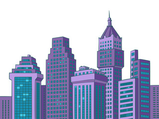 Fototapeta premium Modern city skyscrapers panorama of tall buildings, urban background