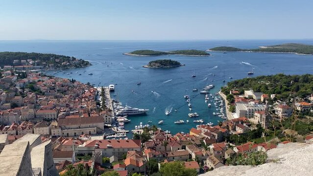 Aerial view of the port of Hvar island in Croatia