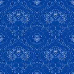 seamless botanical pattern of painted oriental motifs