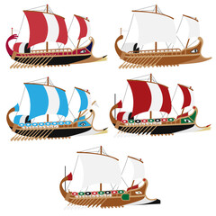 Trireme boats vectors / Ai Illustrator - obrazy, fototapety, plakaty