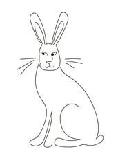 Rabbit in the style of a doodle. The hare is sitting. Animal. Cute funny cartoon vector illustration isolated on white background