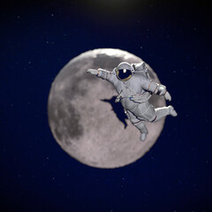 Astronaut near the moon, 3D rendering