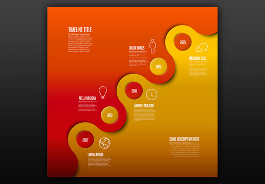 Simple Red and Yellow Diagonal Timeline with Some Facts and Icons