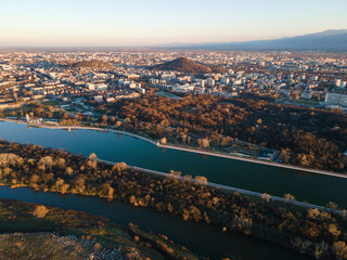 Fototapeta premium Aerial view of Rowing Venue in city of Plovdiv, Bulgaria