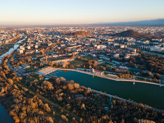 Fototapeta na wymiar Aerial view of Rowing Venue in city of Plovdiv, Bulgaria