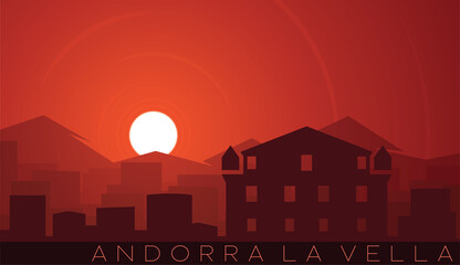Andorra la Vella Low Sun Skyline Scene