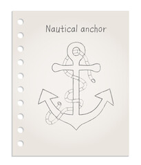Anchor symbol icon, realistic clean sheet of paper torn from block vector