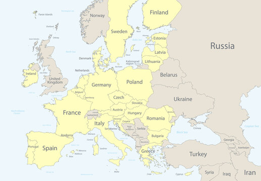 Map of the European Union with neighboring states vector