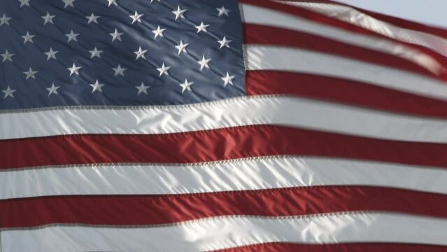 Close up on the United States of America flag waving in the breeze.