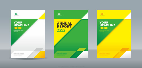 Random modern white, green and yellow triangles cover template for annual report, magazine, booklet, portfolio, proposal
