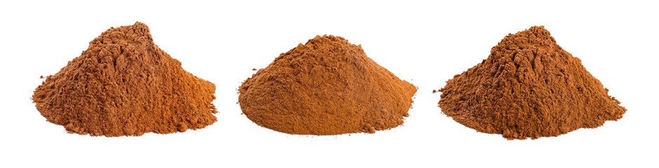 Set with aromatic cinnamon powder on white background. Banner design