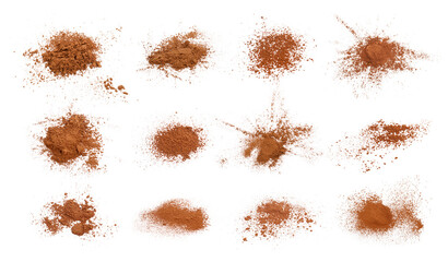 Set with aromatic cinnamon powder on white background - obrazy, fototapety, plakaty