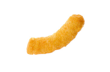 One tasty cheesy corn puff isolated on white