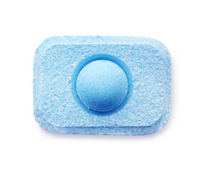 One water softener tablet on white background, top view