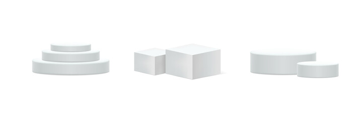 Vector set of realistic isolated podium platform in abstract stage for product placement and display on the white background.