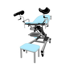 Gynecological chair. Medical equipment cabinet. Women Health.