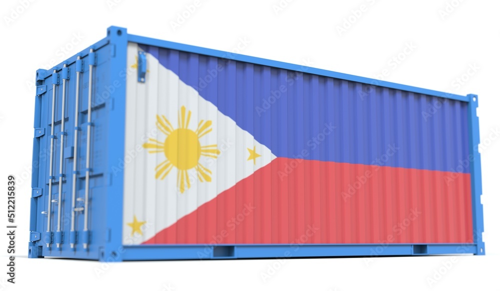 Poster national flag of the philippines on the side of a cargo container. conceptual 3d rendering