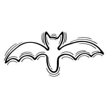 Hand drawn bat. Doodle style silhouette of animal. Sketch design. Halloween
