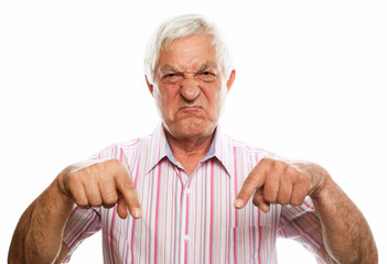 Emotion, old people and body language concept: Senior man standing over isolated white background...