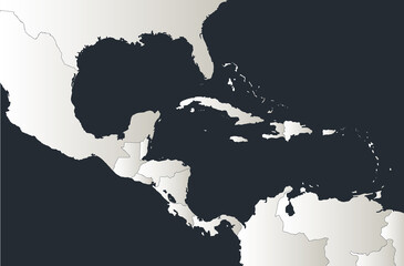 Central America and Caribbean Islands map, Infographics flat design colors snow white, blank