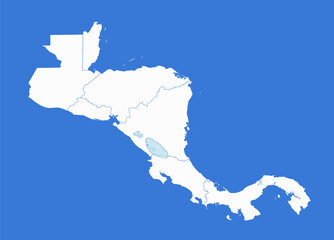 Central America map, separate states, blue background, blank