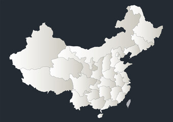 China map, Infographics flat design colors snow white, with individual regions, blank