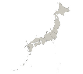 Japan map, individual regions, blank