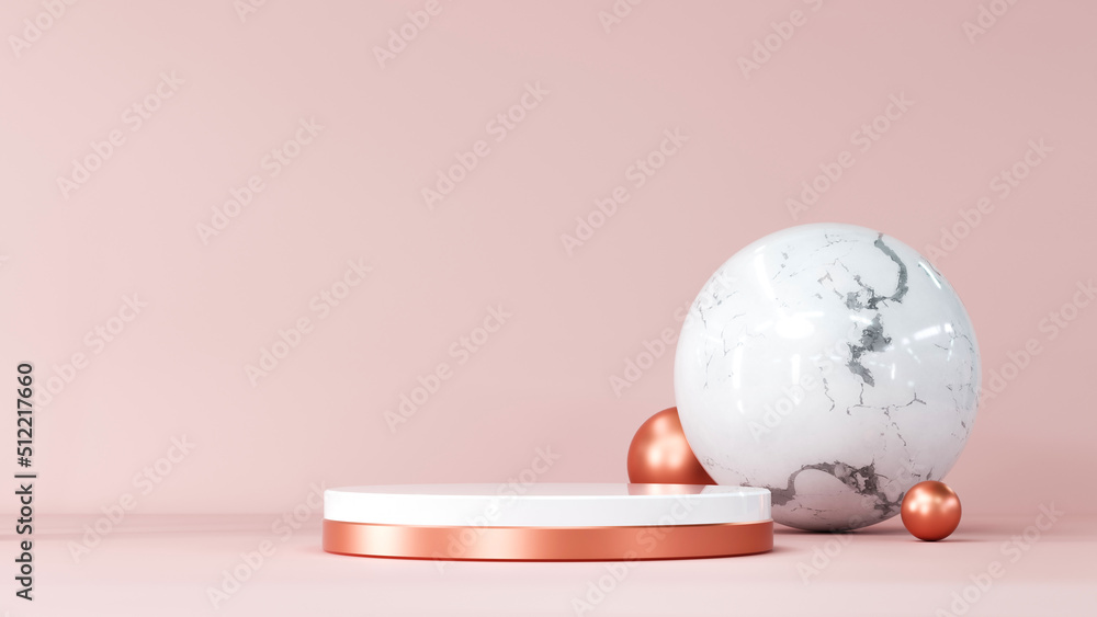 Poster abstract pastel pink geometric shape blank platform. podium empty showcase pedestal product display 