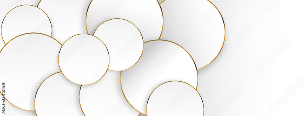 Poster geometric abstract background with white shape and golden outline. vector banner design