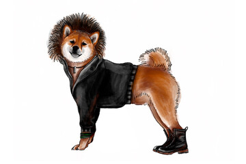 Akita inu w zimowym ubranku. © lipkali