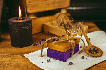 homemade soap. different objects lie on the table, still life, making soap at home