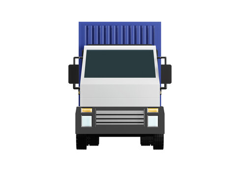 Cargo truck with container Truck with 10 wheels and blue container isolated on white backgrounds with clipping path illustration 3D rendering