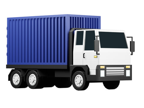 Cargo truck with container Truck with 10 wheels and blue container isolated on white backgrounds with clipping path illustration 3D rendering