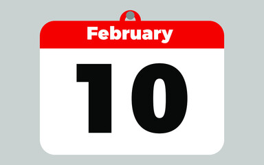February, 10. White and red calendar.