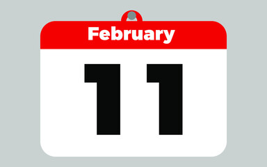 February, 11. White and red calendar.