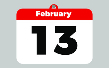 February, 13. White and red calendar.