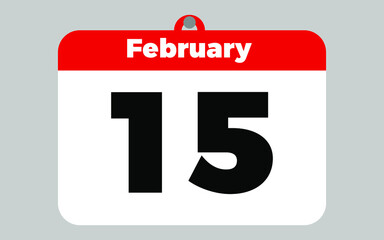 February, 15. White and red calendar.