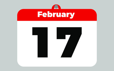 February, 17. White and red calendar.