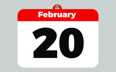 February, 20. White and red calendar.