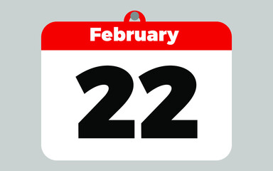 February, 22. White and red calendar.