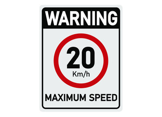 20 km per hour. Traffic sign for maximum permitted speed.