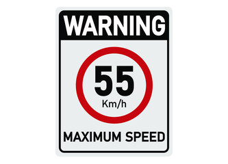 55 km per hour. Traffic sign for maximum permitted speed.