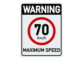 70 km per hour. Traffic sign for maximum permitted speed.