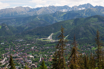 Fototapeta View of Zakopane from Mount Gubalovka in summer. Town in the Tatra Mountains. Tourist attractions in Poland obraz